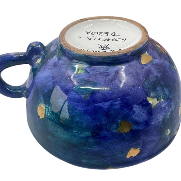 Rare Grazia Deruta Italy Hand Painted Pink & Blue Cup & Saucer Signed B. Piolo - Picture 7 of 13